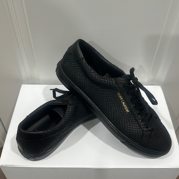 Saint Laurent Andy Python-Embossed Leather Low-Top Sneakers - Picture 1 of 4
